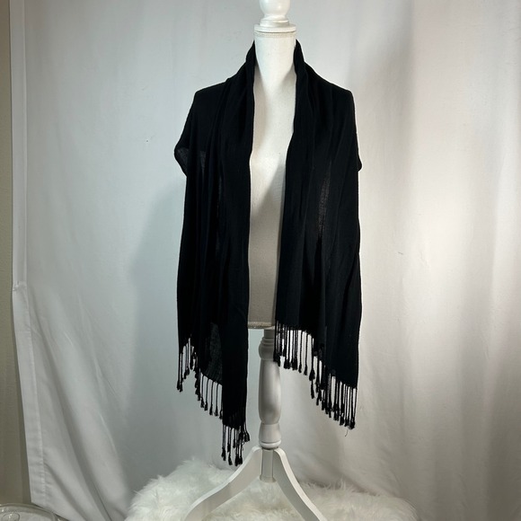 Pashmina Black Fringe Scarf Wrap Shawl Women's - Picture 2 of 4